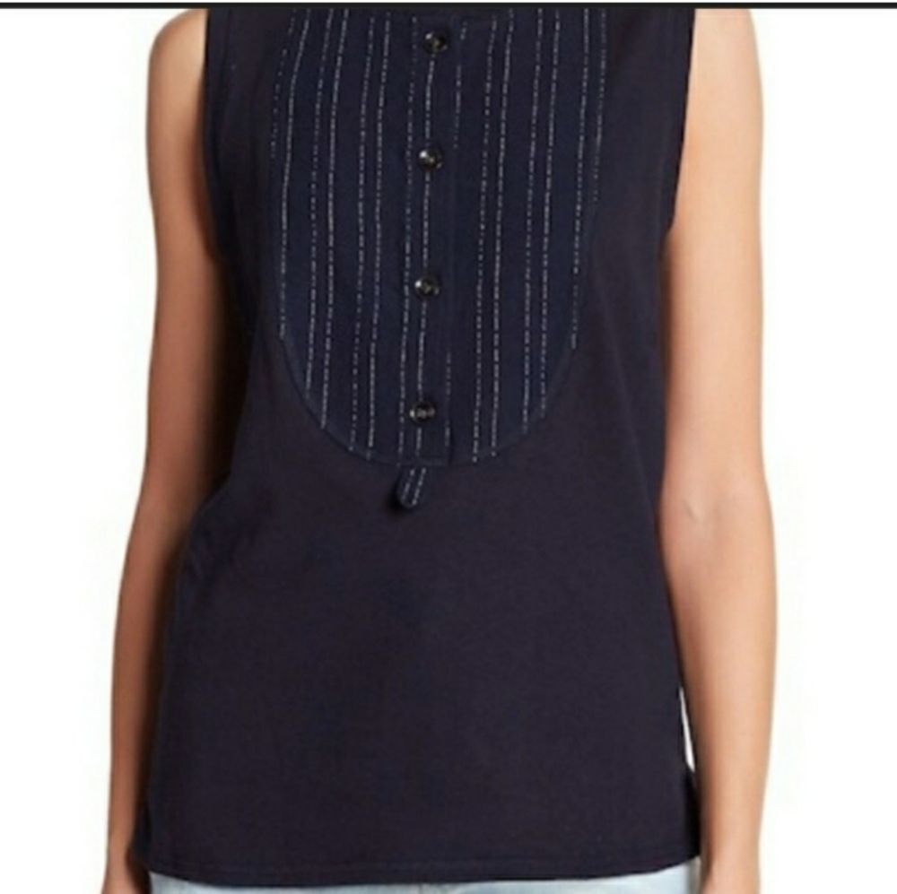 DEREK LAM 10 CROSBY Navy Sleeveless Henley Front Top Sz XS